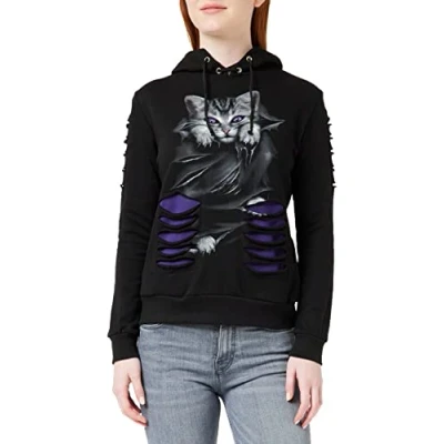 Abbildung von Spiral Bright Eyes Hoodie mit großer Kapuze Destroyed Look Lila Schwarz XXL
