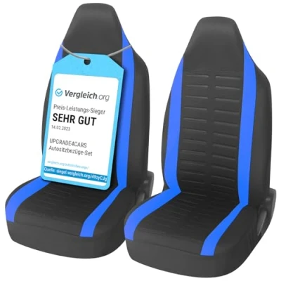 Abbildung von Upgrade4cars Autositzbezüge Set für Pilotensitze Autositzbezug die Vordersitze in Blau Autoschonbezüge Universal mit integrierter Kopfstütze Autozubehör Innenraum Deko