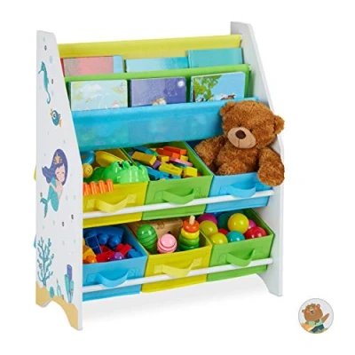 Abbildung von relaxdays Standregal Kinderregal mit 6 Boxen &amp; 2 Hängefächern, B