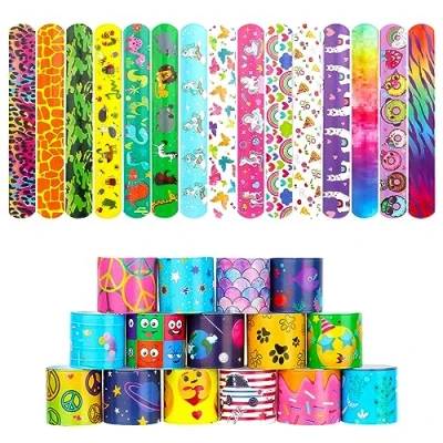 Abbildung von UKOFEW Schnapparmbänder für Kinder, Kindergeburtstag Gastgeschenke, Slap Armbänder Kleine Geschenke, Mitbringsel (Farbenfroh 30 Pezzi)