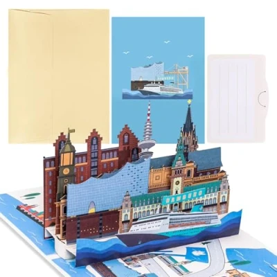 Abbildung von Joyoldelf Hamburg Pop Up Karte 3D Reisegutschein Geschenkkarte für Reise oder Flitterwochen, Gutscheinkarte, Gutschein zum Geburtstag, Geschenk Urlaub