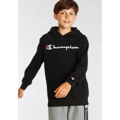 Abbildung von Champion Classic Hooded Large LOGO Unisex Kapuzenpullover für Kinder, Größe: 126/131, Schwarz