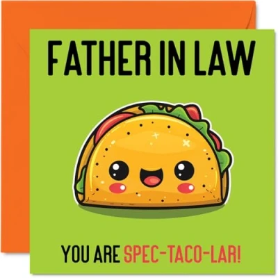 Abbildung von Stuff4 Geburtstagskarte für Schwiegervater Spec Taco lar lustige vom Schwiegersohn, Schwiegertochter, Vatertagskarte Schwiegervater, 145 mm x mm,