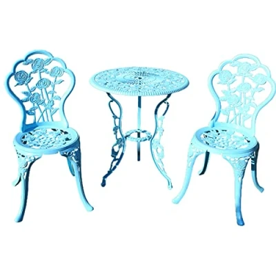 Abbildung von TangXiaoQi Outdoor Möbel Bistro Set mit Rose Muster 1 Tisch 2 Stühle für Garten Patio Veranda (Rose Hellblau)