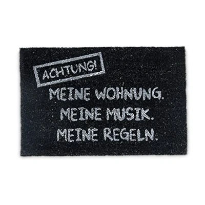 Abbildung von Relaxdays Fußmatte Kokos MEINE WOHNUNG 40 x 60 cm Kokosmatte mit rutschfestem PVC Boden Fußabtreter aus Kokosfaser als Schmutzfangmatte und Sauberlaufmatte Fußabstreifer für Außen Innen, schwarz