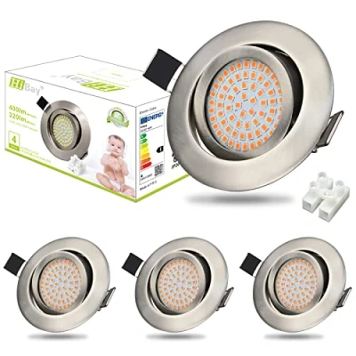 Abbildung von HiBay 4er Ultra Flach LED Einbaustrahler 230V Set Spots Einbauspots Warmweiß 3,5W Einbauleuchten Edelstahl Gebürstet 40Schwenkbar