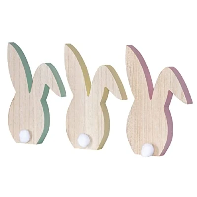 Abbildung von levandeo 3er Set Hase H22cm Holz Silhouette Gelb Rosa Grün Osterhase Tischdeko Oster Deko Figur Frühling Ostern Aufsteller
