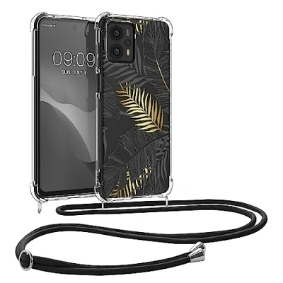 Abbildung von kwmobile Necklace Case kompatibel mit Motorola Moto G23 / G13 Hülle Silikon Cover Handykette Gold Grau Transparent Dschungel