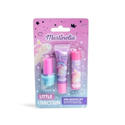 Abbildung von MARTINELIA Einhorn Make up Trio Lack, Gloss und Lippenbalsam Mini Set für Kinder mit 1 blauem Nagellack, Blaubeer &amp; Erdbeerbalsam Geschenk Mädchen
