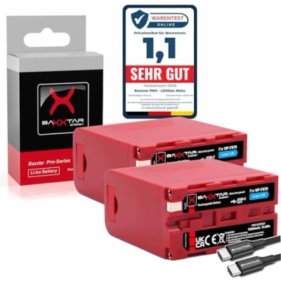 Abbildung von Baxxtar PRO NP F970 Akku (2X) PD USB C (10500 mAh) mit direkt 20W Eingang/Ausgang und A 2A Ausgang (Powerbankfunktion) Für F990 F980 F960 F950 F750
