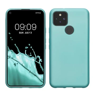 Abbildung von kwmobile Case kompatibel mit Google Pixel 5 Hülle Schutzhülle aus Silikon metallisch schimmernd Handyhülle Metallic Mintgrün