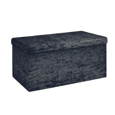 Abbildung von INTIRILIFE Faltbare Sitzbank 76x38x38cm in Samt Schwarz Sitzwürfel mit Stauraum und Deckel Samtbezug Sitzcube Fußablage klappbare Aufbewahrungsbox Truhe Hocker
