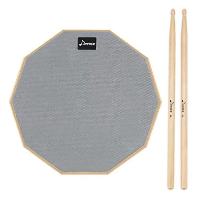 Abbildung von Donner Practice Pad Drum Übungspad 8 Zoll/20.32cm mit Drumsticks, Grau