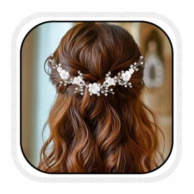 Abbildung von Unicra Blumen Kopfschmuck Perlen Hochzeit Haarschmuck Braut Kristall Kopfbedeckung für Mädchen (Silber)