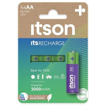 Abbildung von ITSON, Akkus AA, 4 Stück, Kapazität mit min. 2000 mAh, Verpackung 95% recycelt, Made in Japan, am besten für Fernbedienungen, Taschenlampen, Uhren