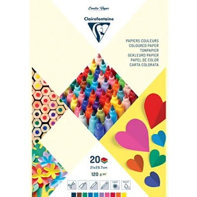 Abbildung von Clairefontaine 97244C Block mit 20 Bögen Tonpapier, DIN A4, 120g, 1 Block, 10 Farben sortiert