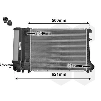Abbildung von VAN WEZEL 06002135 Kühler, Motorkühlung Aluminium 440 327 33 *** IR PLUS mit Verschlussstopfen Kühlrippen gelötet BMW: 3 Limousine, 5 Limousine