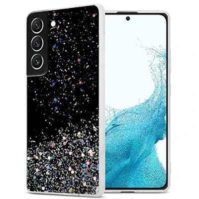 Abbildung von Cadorabo Hülle kompatibel mit Samsung Galaxy S22 Rundumschutz TPU Silikon Case Mädchen Glitzer Strass Design Slim Kratzfest Weiche Gummi Bling Schutzhülle für in Schwarz