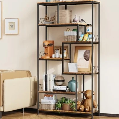 Abbildung von Bealife Bücherregal, 5 Etagen, Bodenstehendes Offenes Bücherregal für Wohnzimmer, 98 x 30 180 cm, Büro, Arbeitszimmer, (Retro)