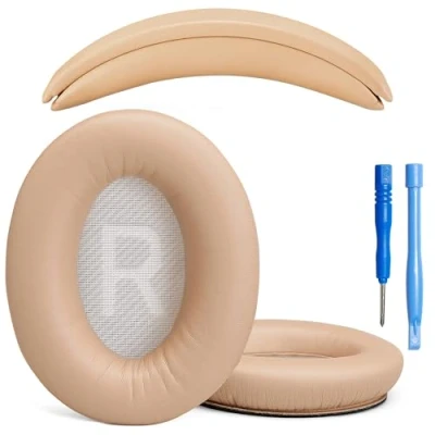 Abbildung von AHG Soundlink AE2 Ohrpolster und Kopfbandpolster, kompatibel mit Bose Around Ear 2 / Kopfhörern (Beige), Premium PU Leder, extra Dicker, flexiweicher