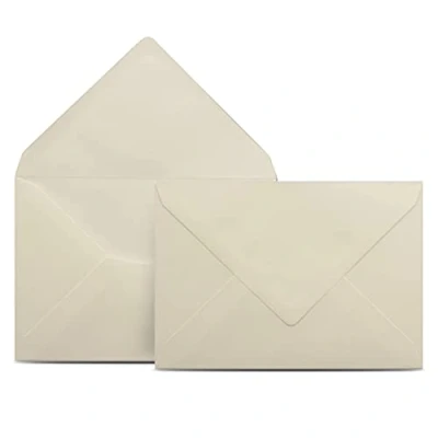 Abbildung von 50 Briefumschläge DIN C6 Creme 11,4 x 16,2 cm Kuverts mit 90 g/m² Nassklebung spitze Klappe Umschläge ohne Fenster Colours 4 you