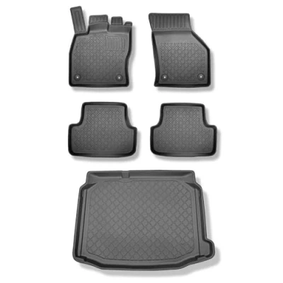 Abbildung von Mossa Set TPE Fußmatten Auto + Kofferraumwanne kompatibel mit Seat Leon III 5F Hatchback (11.2012 02.2020) schwarz Automatten Autoteppiche Kofferraummatte rutschfest Schutzmatte G