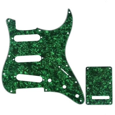 Abbildung von Musiclily SSS Strat Schlagbrett Pickguard und Tremoloabdeckung Back Plate Set für Fender American/Mexican Standard Stratocaster Modern Style E Gitarre,4 lagig Green Pearl