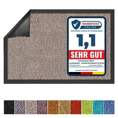 Abbildung von Floordirekt Schmutzfangmatte Rhine waschbare &amp; leistungsstarke Fußmatte Sauberlaufmatte mit Rutschfester Rückseite Türmatte für den Eingangsbereich (Hellgrau (Gull), 135 cm x 200 cm)