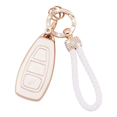 Abbildung von Koaudb Autoschlüssel Hülle Cover Passt für Ford Fiesta Focus C Max Galaxy B Grand Kuga Mondeo S 3 Tasten Schlüsseletui TPU Schlüsselhülle mit Schlüsselanhänger (Frd 3)