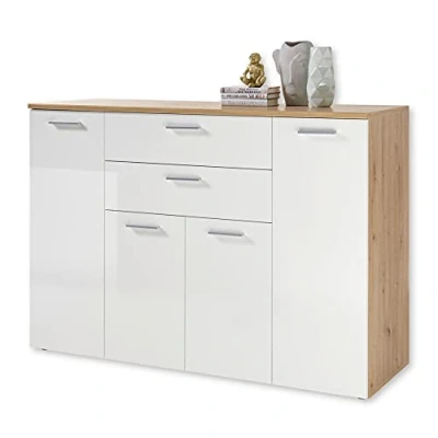 Abbildung von PABLO Kommode in Artisan Eiche Optik, Weiß Modernes Sideboard mit viel Stauraum für Ihren Wohnbereich 152 x 106 50 cm (B/H/T)
