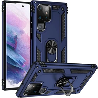 Abbildung von Verco Hybrid Armor Shield Case für Samsung Galaxy S23 Ultra Hülle, extrem robust mit Magnet Fingerring Halter Handyhülle 5G Panzerhülle, Blau