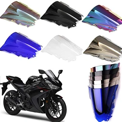 Abbildung von Motorrad Doppelte Blase WindScreen Autobike Windschutzscheibe Windabweiser Luftstrom Fit Für Yamaha R3 R25 15 18 (Schwarz)