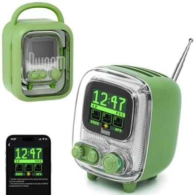 Abbildung von Divoom Tiivoo Retro Bluetooth Lautsprecher, zusätzliche FM Radio Funktion mit Pixel Display, Vintage Dekor, geeignet für Schlafzimmer, Tisch, Outdoor, Grün