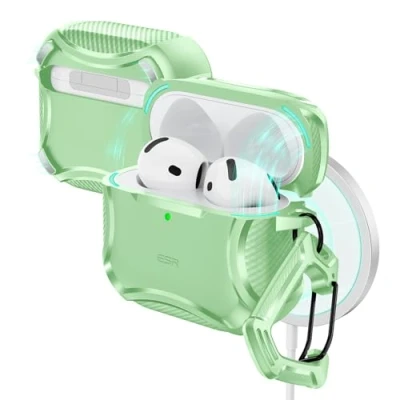 Abbildung von ESR für AirPods 4 Hülle (HaloLock), Kompatibel mit 4. Generation (2024), Unterstützt kabelloses Laden, Starker Sturzschutz, Magnetischer Deckel, Cyber Serie, Hellgrün