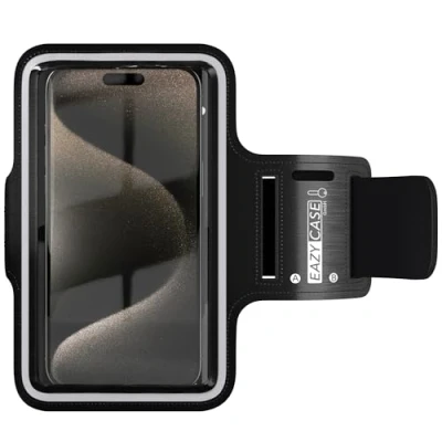 Abbildung von EAZY CASE Sportarmband Handy Universal für Smartphones bis 6,5&quot; Handyhalterung Handyhülle Sport Armband Joggen Arm Handytasche wasserdicht Sporthülle Armtasche mit Kopfhöreröffnung Unisex Schwarz