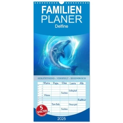 Abbildung von Familienplaner 2025 Delfine Kalender mit 5 Spalten (Wandkalender, 21 cm x 45 cm), CALVENDO