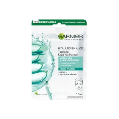 Abbildung von Garnier Skin Naturals Hyaluronic Aloe Stoffmaske mit Vera Extrakt, super feuchtigkeitsspendend, jeder Hauttyp, sogar empfindlich, 28g