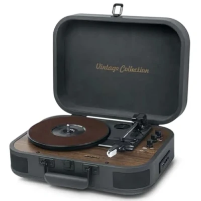 Abbildung von Muse MT 207 DGB Plattenspieler mit Bluetooth, eingebaute Stereo Lautsprecher und USB (RCA Ausgang, AUX Eingang, Kopfhöreranschluss), schwarz