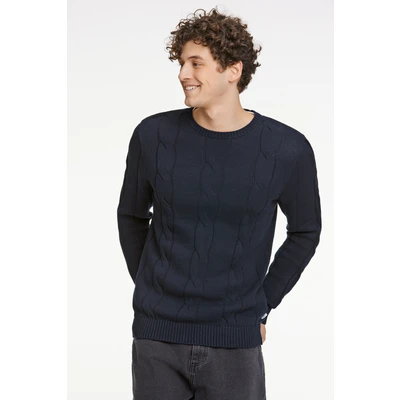 Abbildung von Lindbergh MEGA Cable Oneck Strickpullover, Herren, Größe: Large, Navy