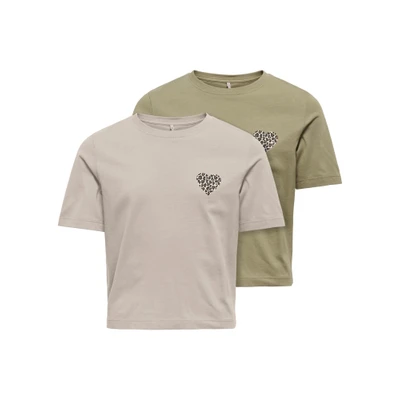 Abbildung von ONLY Girls Kogrex LEO Heart 2 PACK Tshirt print für Kinder, Größe: 122/128, Pumice stone/mermaid