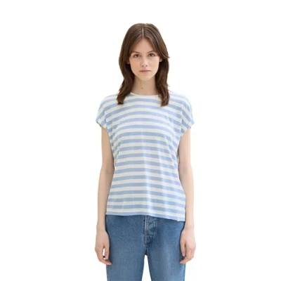 Abbildung von TOM Tailor Denim MIT Streifenmuster Tshirt print, Damen, Größe: Medium, Mid blue white stripe