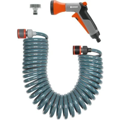 Abbildung von Gardena 4647 20 Spiralschlauch Komplett Set, mit automatischer Schlauchrückstellung, Bewässerungsbrause und Hahnverbinder (Schlauchlänge: 10m, Schlauchdurchmesser: 9mm, Set: Ja)