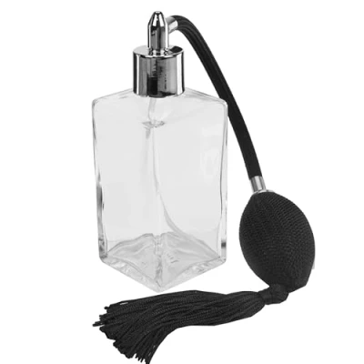 Abbildung von Fantasia Glaszerstäuber mit Ballpumpe, nachfüllbar für 100ml, Parfum Zerstäuber zuhause und unterwegs, eckig