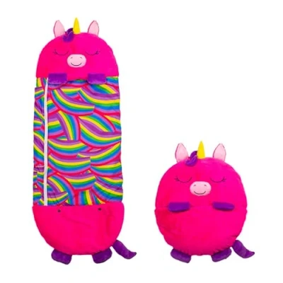 Abbildung von Happy Nappers Einhorn pink Medium 3 6 Jahre Spielen kuscheln schlafen Flauschiger Kinderschlafsack 4 Motive 2 in 1 Kuscheltierschlafsack &amp; Kissen für Mädchen und Jungen