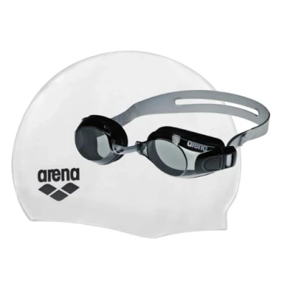 Abbildung von Arena Unisex Erwachsene Set Schwimmbrille und Badekappe Badeset, Silver Smoke White Black, one Size