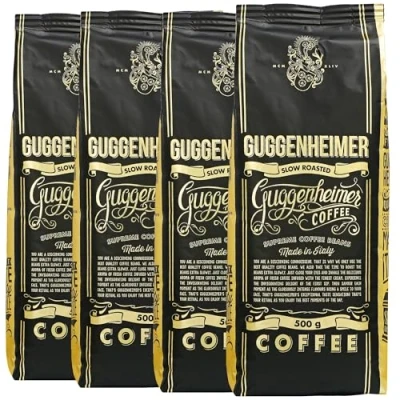 Abbildung von GUGGENHEIMER COFFEE Kaffeebohnen 2kg Extra langsam geröstet wenig Säure und Bitterstoffe Barista Qualität Feinste Crema Bester Espresso für Vollautomaten 4 x 500 g