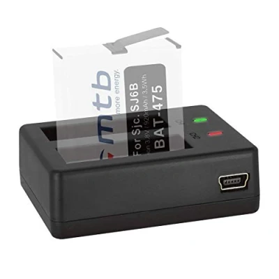 Abbildung von Dual Ladegerät (USB) für SJCAM SJ6 Legend WiFi (Black/Silver/Rose Edition), SJ6000 Actioncam inkl. Micro USB Kabel (2 Akkus gleichzeitig ladbar)