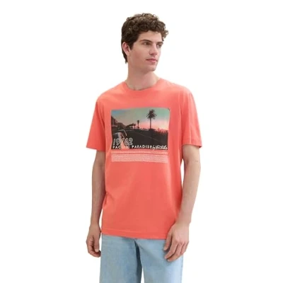 Abbildung von TOM TAILOR Herren T Shirt mit sommerlichem Fotoprint, flamingo flower, M