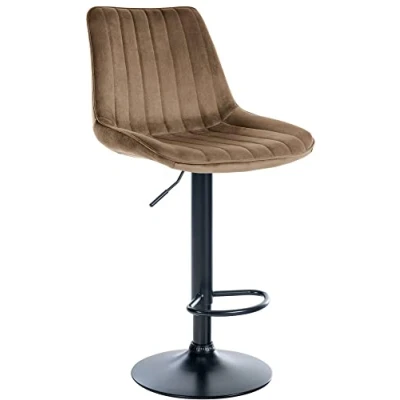 Abbildung von CLP Barhocker Toni Samt Höhenverstellbarer Thekenhocker mit Rückenlehne Barstuhl Metallgestell, Farbe:braun, Gestell Farbe:schwarz