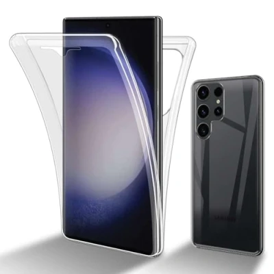 Abbildung von Cadorabo Hülle kompatibel mit Samsung Galaxy S23 Ultra Schutzhülle TPU Silikon Case 360 Slim Kratzfest Weiche Gummi Rundumschutz für in Transparent